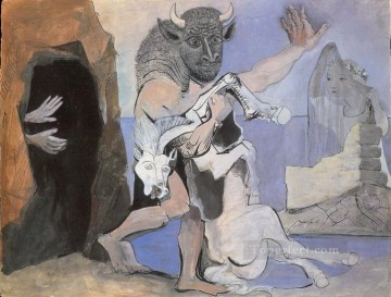 dead turkey Painting - Minotaur and dead mare in front of a cave facing a girl with a veil 1936 Pablo Picasso